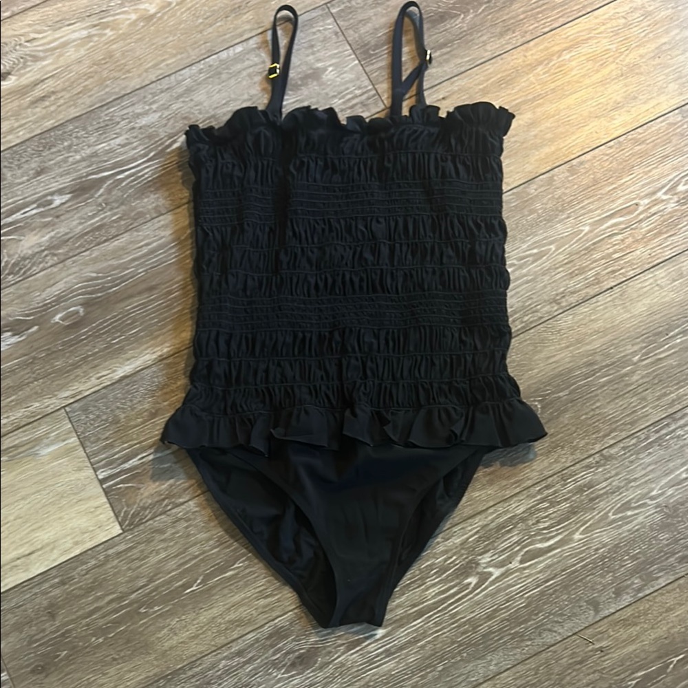 Tory Burch Black Ruched One Piece Swimsuit